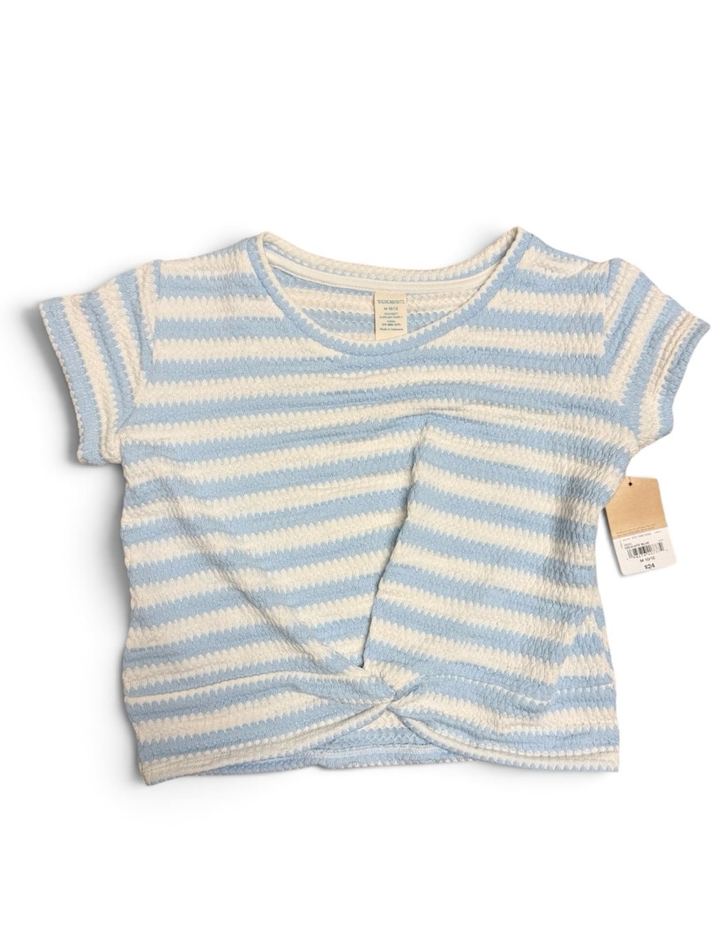 NWT Thereabouts Girls' Short-Sleeve Twist-Front Stripe Tee - Light Blue & White